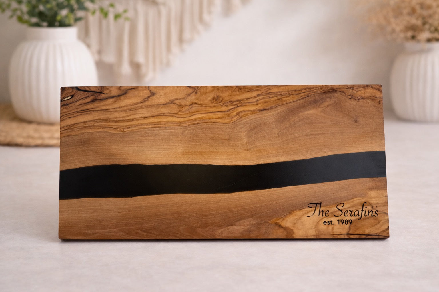 Custom Olive Wood And Epoxy Resin Cutting and Serving Board